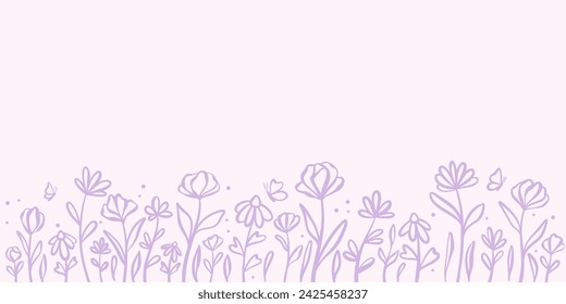 Fondo floral de primavera rosa pastel y púrpura, diseño de fondo de pantalla de ilustración vectorial