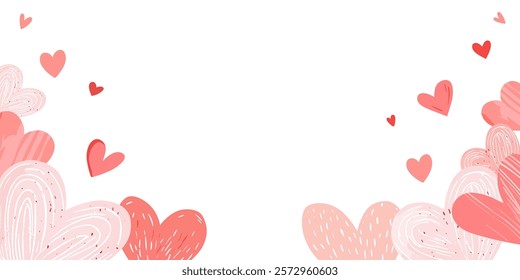 Pastel pink and red colored heart frame and border. banner design. vector design.