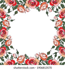 Pastel pink roses frame. Perfect for your design.