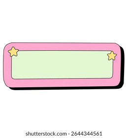 A pastel pink rounded rectangular text box with green fill and yellow star decorations. Ideal for cute journaling, scrapbooking, kids projects, and retro-themed design elements.