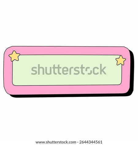 A pastel pink rounded rectangular text box with green fill and yellow star decorations. Ideal for cute journaling, scrapbooking, kids projects, and retro-themed design elements.