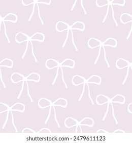 Pastel pink seamless pattern with bows. Cute girly print. Vector hand drawn illustration.