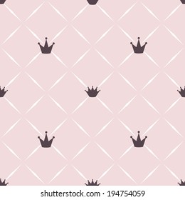 Pastel pink seamless pattern of diamonds and crowns for princesses