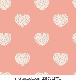 Pastel pink seamless pattern with textured hearts. Cute love design. Repeat vector illustration for Valentines day with grid elements. Textile, greeting card, background