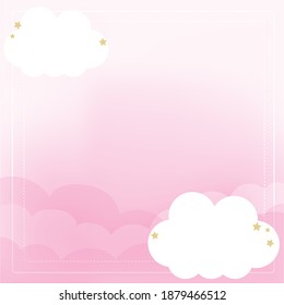 Pastel pink sky decorated with clouds and gold small stars