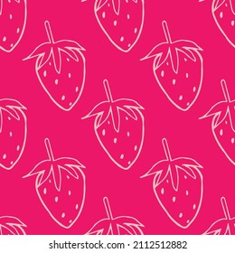 Pastel pink strawberry outline on dark pink background. Girly design perfect for kids girl fashion, textiles, accessories, paper stationary and other surfaces. 