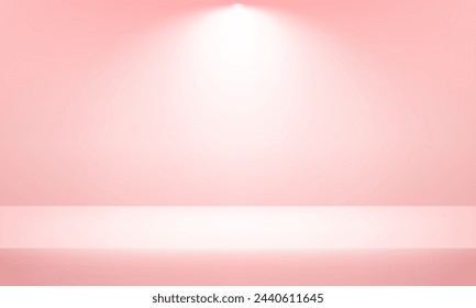 pastel pink studio room background. Empty room with light effect. Template mock up for display of product, Business backdrop. Vector illustration.