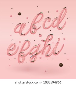 Pastel pink sweet cream letters. 3d vector typography. Cupcake font. Minimal concept.