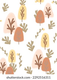 Pastel pink trees patterns on white background, illustrations, vector aesthetic for wallpaper, wall decor, templates covers, art prints
