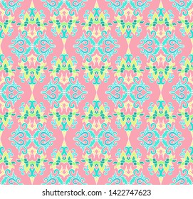 Pastel pink - turquoise laced geometric pattern