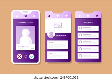 Pastel rosa violett dating app interface vektor design in eps 10