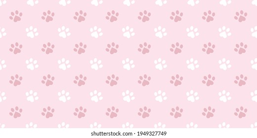 Pastel pink and white paw pattern with hearts, background for pets, cute vector wallpaper.