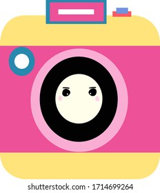 Pastel Pink and yellow camera. Pattern wallpaper for backdrop. Business brochure cover wed design. Eps10 vector illustration. Isolated on White background.