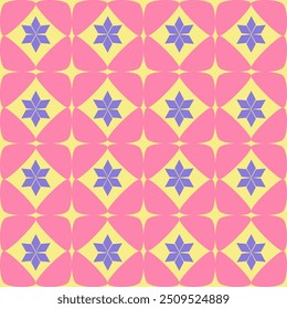Pastel Pink and Yellow Ethnic Pattern with Circular Geometric Shapes, Perfect for Modern Wall Decor and Textile Projects