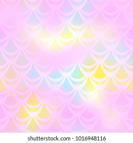 Pastel pink yellow mermaid skin vector background. Girlish iridescent background. Fish scale pattern. Seamless pattern swatch. Holographic gradient. Mermaid skin seamless pattern. Mermaid tail texture