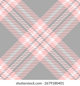 Pastel plaid pattern. A seamless, woven texture design in pink, gray,  white. Great for fashion, interiors, or backgrounds needing a soft, classic style.
