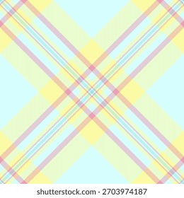 Patrón de cuadros pastel. Las suaves rayas diagonales en amarillo claro, rosa y azul crean un diseño textil relajante y versátil. Ideal para fondos o conceptos de tela.