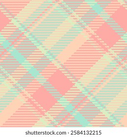 Pastel plaid pattern.  Soft, muted pink, mint green, and cream tones create a gentle, seamless texture. Ideal for textile designs, backgrounds, or website graphics.