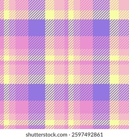 Pastel plaid pattern in soft pink, purple, and yellow.  Ideal for textile design, scrapbooking, or website backgrounds.  A cheerful and versatile design conveying gentleness and optimism.