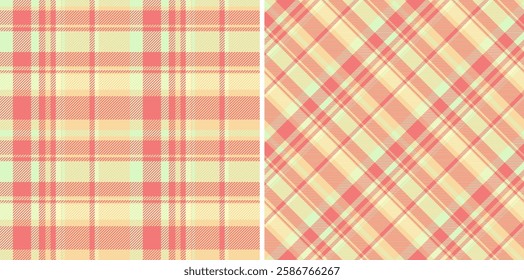 Pastel plaid patterns Two seamless textures in soft peach, coral, and mint green. Perfect for textile design, fashion, scrapbooking, website backgrounds, and more.