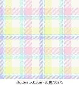 Pastel plaid. Rainbow coloured soft tartan. Seamless vector check pattern suitable for fashion, home decor and stationary.