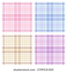 Conjunto de patrón transparente a cuadros en pastel: texturas de tartán rosa, azul, beige y púrpura para tela, falda uniforme escolar, diseño textil, envoltura, libro de recuerdos, papel digital, fondo a cuadros suave.