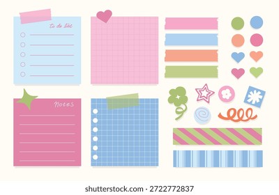 Notas del planificador pastel y Elementos decorativos de la etiqueta engomada. Ideal para revistas de balas, planificadores digitales, álbumes de recortes y diseños de Diseños gráficos creativos.