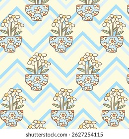 Pastel Plant Pots Seamless Background