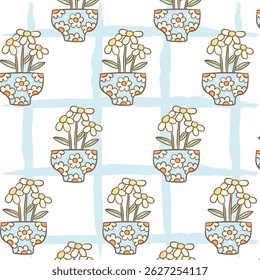 Pastel Plant Pots Seamless Background