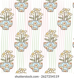 Pastel Plant Pots Seamless Background