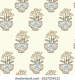 Pastel Plant Pots Seamless Background