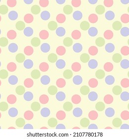 Pastel Polka Dot Pattern, Repeating Seamless Backdrop With Blue, Pink And Green Circles On A White Background, For Baby Products, Packaging, Fabric Printing