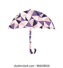 Pastel Polygonal Pattern with Umbrella on a white background. Vector Illustration. Abstract polygonal umbrella. Low poly style symbol