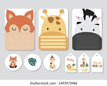 Pastel printable with fox,giraffe,zebra,lion in safari style.with wording wild and free, birthday, party