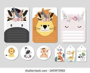 Pastel printable with fox,giraffe,zebra,lion,llama in safari style.with wording wild and free, birthday, party