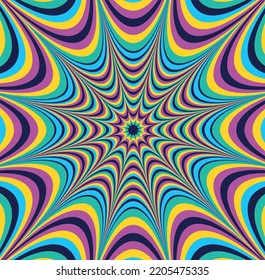 Pastel Psychedelic Groovy Background. Colorful Psychedelic Optical Illusion. Trippy Distorted Image With Light Diffraction Effect In The Psychedelic Vaporwave. Vector Illustration