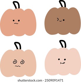 Vector de calabaza pastel | Varias expresiones | Lindo arte de línea | Diseño minimalista (4 Vectores)
