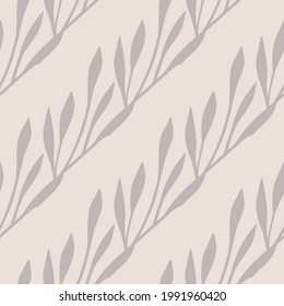 Ramas de hoja diagonal púrpura pastoral patrón de doodle sin fisuras. Marco natural de estilo simple y orgánico. Ilustración vectorial para impresiones textiles estacionales, tela, carteles, telas de fondo y papel pintado.
