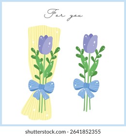 Pastel Purple Flower Bouquet Clipart with Blue Ribbon