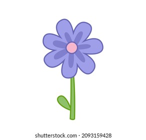 Pastel purple flower. Vector illustration in cute cartoon childish style. Isolated funny clipart on a white background. Cute floral print