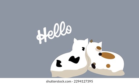Pastel Purple Fun Minimalist Hello Cat Couple Desktop Wallpaper