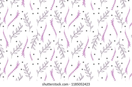 Pastel purple leaves repeat pattern design. Great for springtime modern fabric, wallpaper, backgrounds, invitations, packaging design projects. Surface pattern design.