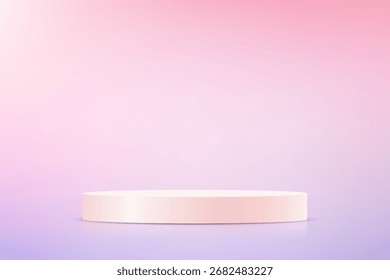 Pastel púrpura y rosa Vector de fondo 3d con podio rosa Espacio para la venta de productos en el Sitio web. Diseño abstracto del papel pintado con el espacio de la copia para exhibir sus productos. Ilustración vectorial.