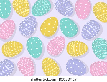 Pastel purple vector background with colorful Easter eggs