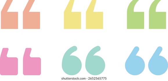 Ícone de aspas em pastel definido em vários estilos e cores para elementos de balão, design de aspas ou layout editorial