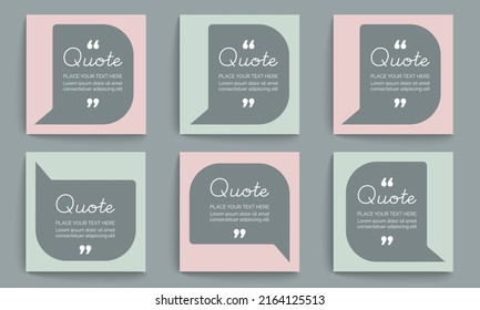 Pastel Quote bubbles, Modern quote frames templates set. Text in brackets, citation empty speech bubbles, Content for Social media, Vector illustration EPS.10