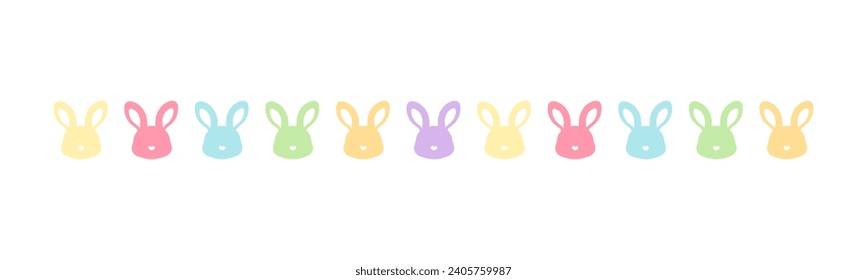 Separador de borde de patrón de la cabeza de conejo pastel. Ilustración simple del vector de clipart plana con temática de Semana Santa