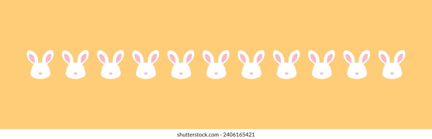 Pastel rabbit head pattern border separator. Easter themed simple flat clipart vector illustration