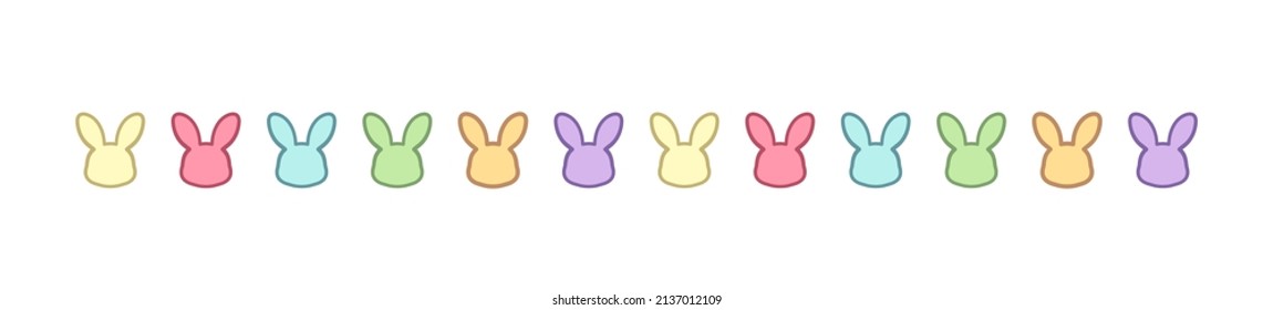 Pastel rabbit head separator border. Easter themed colorful clipart print.