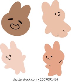 Pastel Rabbit Vector | Various Expressions | Cute Line Art | Minimalist Design (4 Vectors)